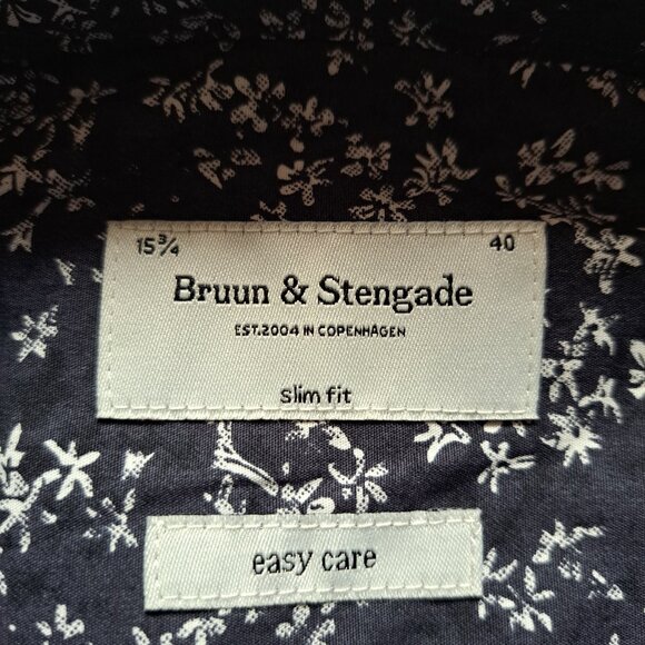 New Bruun & Stengade Men's Slim Fit Floral Button Down Navy Shirt Size 40 - Picture 9 of 16